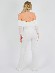 Mesh Neckline Bardot Jumpsuit