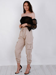 Polka Dot Mesh Bardot Crop Top