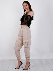 Polka Dot Mesh Bardot Crop Top