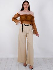 Polka Dot Mesh Bardot Crop Top