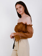 Polka Dot Mesh Bardot Crop Top