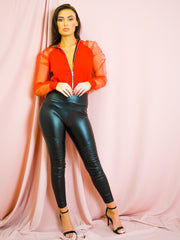 Fishnet Sleeve Zip Up Jacket