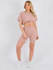 Drawstring Crop Top & Shorts Co-ord