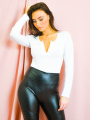 Popper Button Front Ribbed Bodysuit