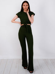 Ribbed Tie Knot Crop Top & Trouser Co-ord