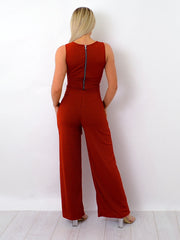 Zip Back Tie Knot Ribbed Jumpsuit