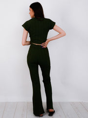 Ribbed Tie Knot Crop Top & Trouser Co-ord