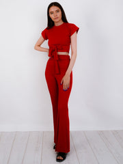 Ribbed Tie Knot Crop Top & Trouser Co-ord