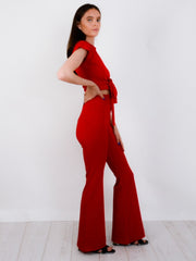 Ribbed Tie Knot Crop Top & Trouser Co-ord