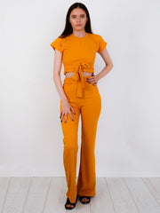 Ribbed Tie Knot Crop Top & Trouser Co-ord