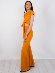 Ribbed Tie Knot Crop Top & Trouser Co-ord