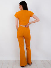 Ribbed Tie Knot Crop Top & Trouser Co-ord