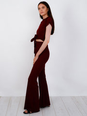 Ribbed Tie Knot Crop Top & Trouser Co-ord