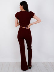 Ribbed Tie Knot Crop Top & Trouser Co-ord