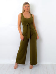 Zip Back Tie Knot Ribbed Jumpsuit