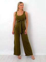 Zip Back Tie Knot Ribbed Jumpsuit