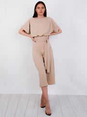 Balloon Waist Belted Culotte Jumpsuit