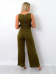 Zip Back Tie Knot Ribbed Jumpsuit