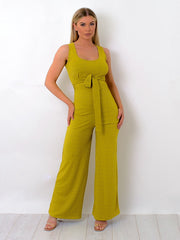 Zip Back Tie Knot Ribbed Jumpsuit