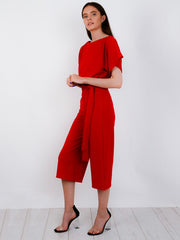 Balloon Waist Belted Culotte Jumpsuit