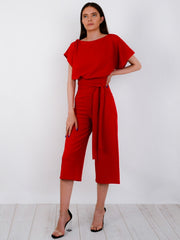 Balloon Waist Belted Culotte Jumpsuit