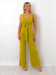 Zip Back Tie Knot Ribbed Jumpsuit