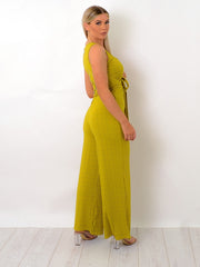 Zip Back Tie Knot Ribbed Jumpsuit