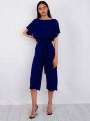 Balloon Waist Belted Culotte Jumpsuit