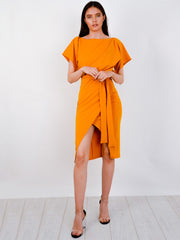 Wrap Front Gürteltier Midi Kleid