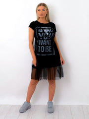 Printed Over Mesh T-Shirt Dress