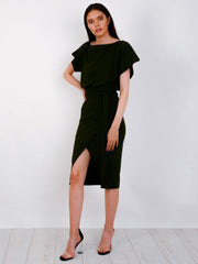 Wrap Front Gürteltier Midi Kleid