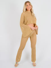 Lurex Knitted Crochet Split Sleeve Crop Top & Trouser Co-ord