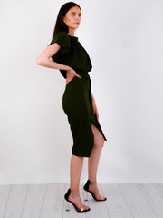 Wrap Front Gürteltier Midi Kleid