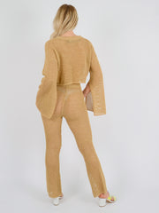 Lurex Knitted Crochet Split Sleeve Crop Top & Trouser Co-ord