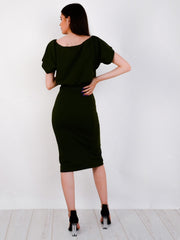 Wrap Front Gürteltier Midi Kleid