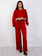 Split Sleeve Ribbed Crop Top & Trouser Co-ord