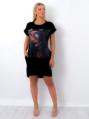 Meisje met een bril Applique T-shirt jurk