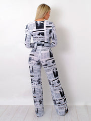 Newspaper Print Tie Waist Crop Top