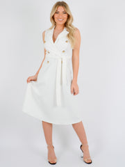 Button Front Belted Midi Dress