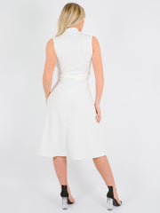 Button Front Belted Midi Dress