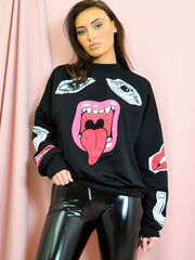 Olivia & Samira Monster Printed Sweatshirt Jumper