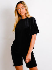 Velours oversized t-shirt en shorts co-ord