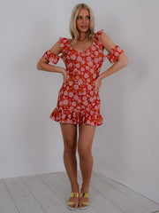 Blumendruck -Frill Saumkleid