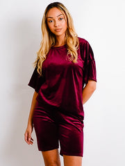 Velours oversized t-shirt en shorts co-ord