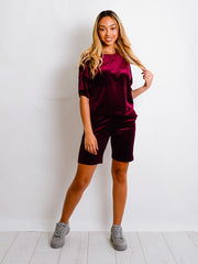 Velours oversized t-shirt en shorts co-ord