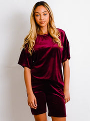Velours oversized t-shirt en shorts co-ord