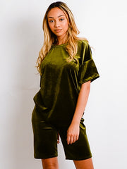 Velours oversized t-shirt en shorts co-ord