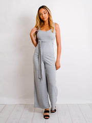 Zip Back Tie Knot Ribbed Jumpsuit