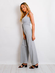 Zip Back Tie Knot Ribbed Jumpsuit