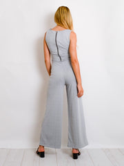 Zip Back Tie Knot Ribbed Jumpsuit
